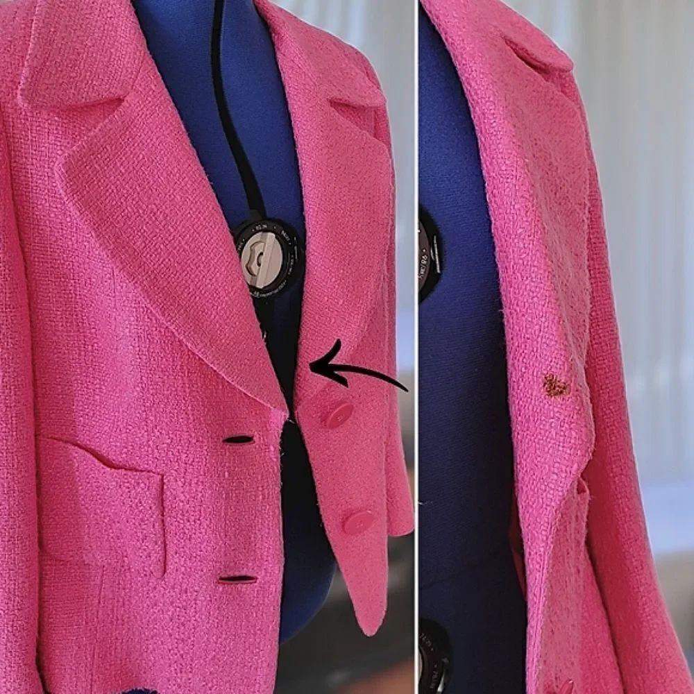 Vtg Y2K Planet fuschia bouclé wide collar blazer jacket - Picture 12 of 16